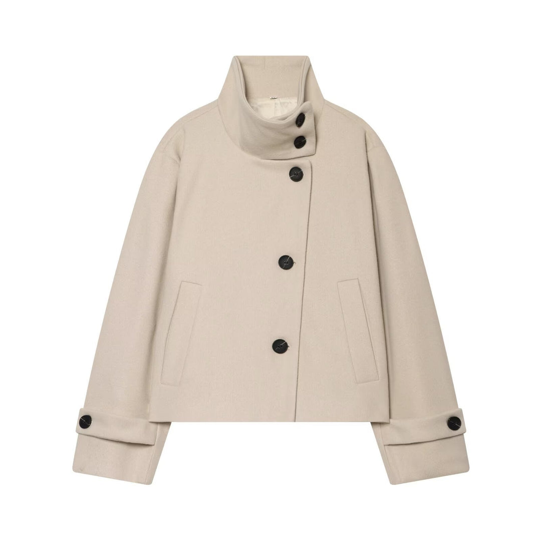 Women's Short Cape Jacket made of Wool Blend with High Roll Neck and Cuff Detail Mune Fashion