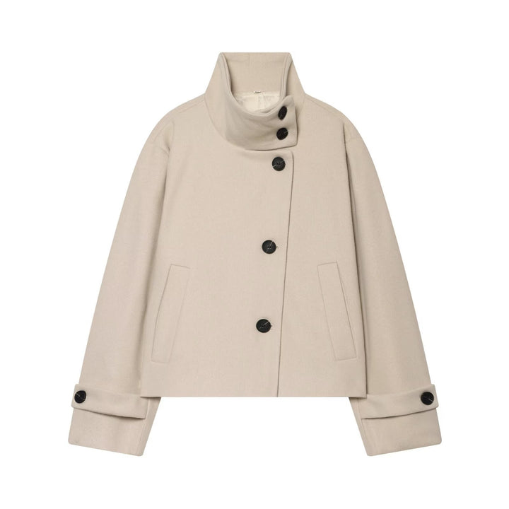 Women's Short Cape Jacket made of Wool Blend with High Roll Neck and Cuff Detail Mune Fashion