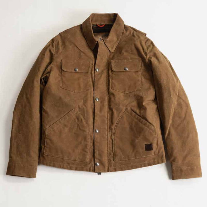 Men's Waxed Canvas Work Jacket with Flap Pockets and Snap Button Closure Mune Fashion