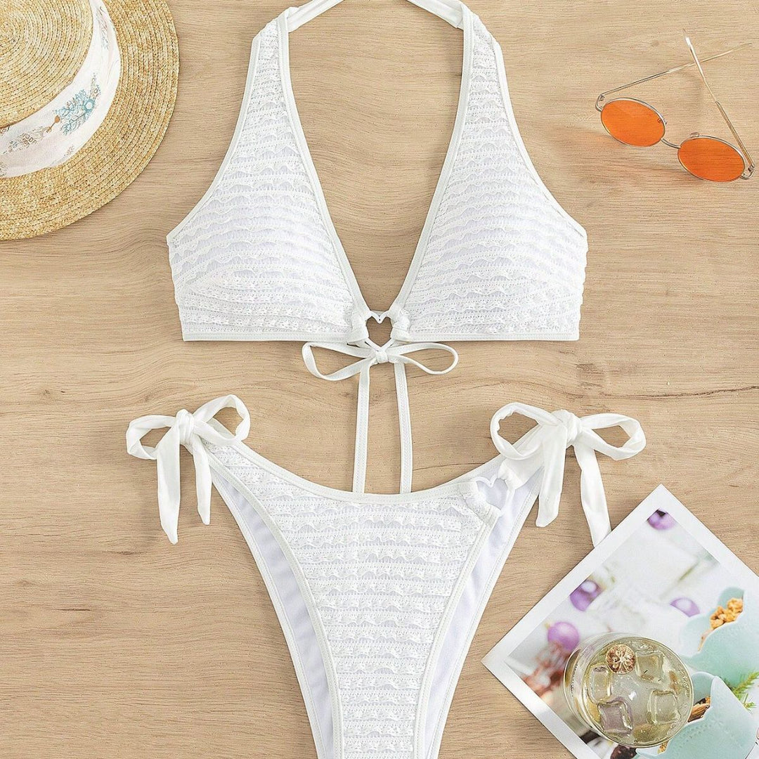 Women's triangle bikini with textured ribbed design and heart-shaped accents Mune Fashion