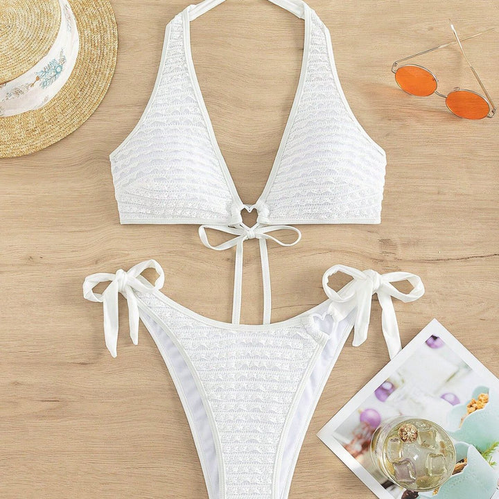 Women's triangle bikini with textured ribbed design and heart-shaped accents Mune Fashion