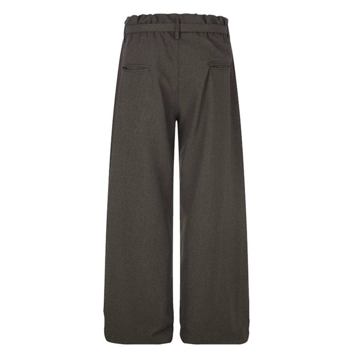 Ladies Wide High-Waist Palazzo Pants with Paperbag Waist, Pleats and Ties Belt Mune Fashion