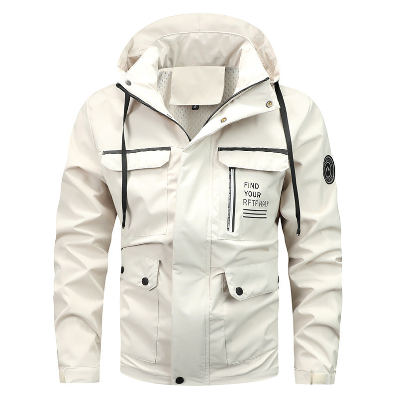 Men's waterproof hooded rain jacket with multiple pockets and windproof membrane Mune Fashion