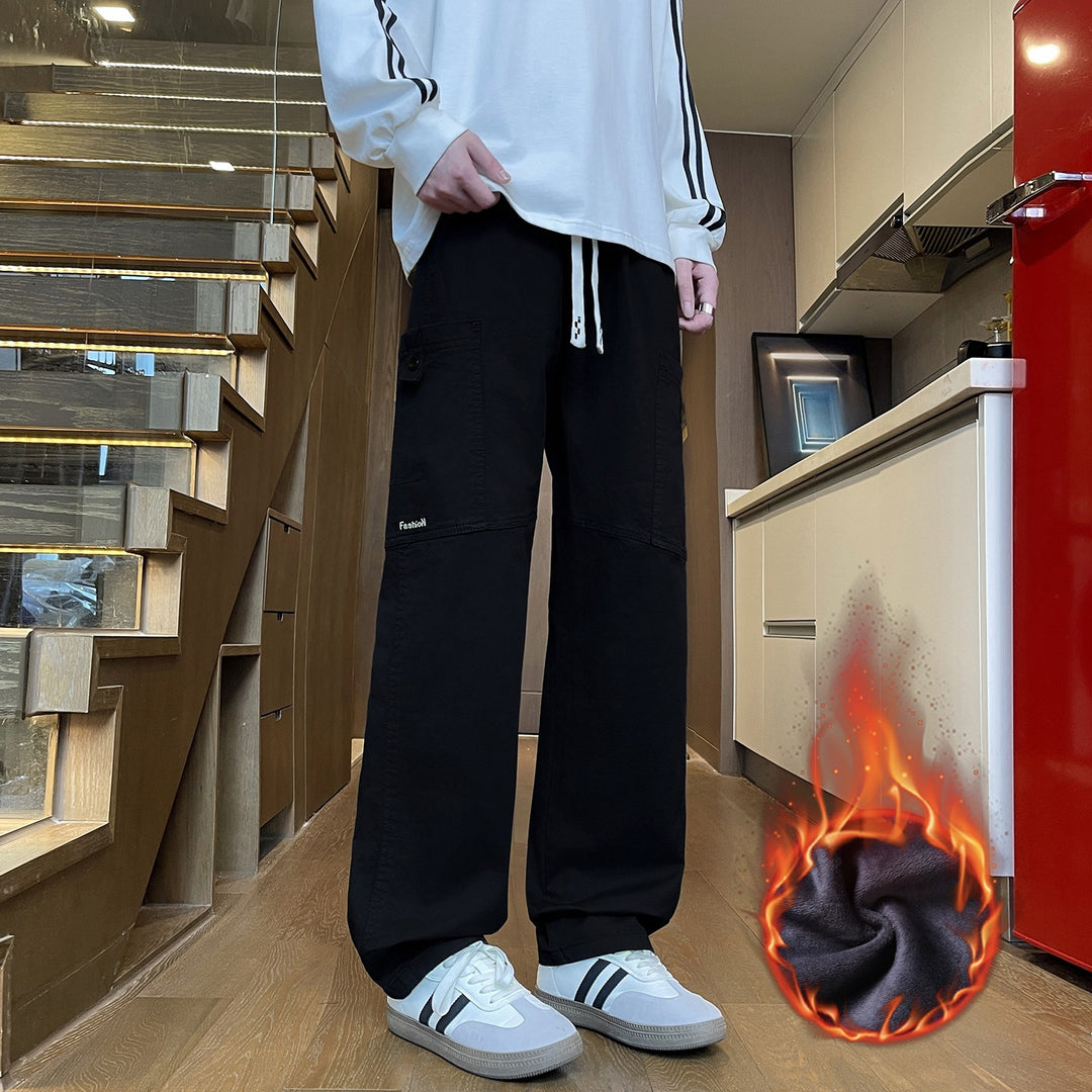 Men's Wide Cargo Pants with Thermal Lining, Drawstring Waist & Utility Pockets Mune Fashion
