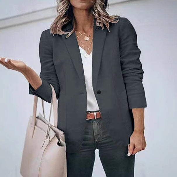 Women's Tailored Blazer with Notched Lapel, Light Shoulder Padding, and One-Button Closure Mune Fashion