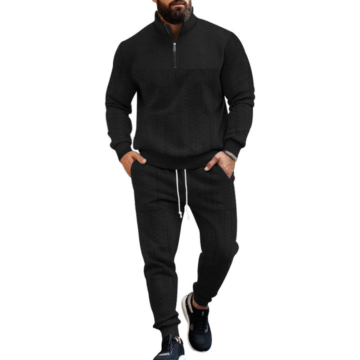 Men's Structured Half-Zip Sweatset with Waffle Knit and Tapered Jogging Pants Mune Fashion
