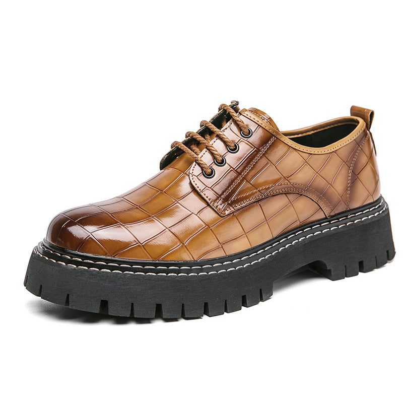 Women's Chunky Derby Lace-Up Shoe with Crocodile Embossing, Lacquered Faux Leather and Profiled Platform Sole Mune Fashion