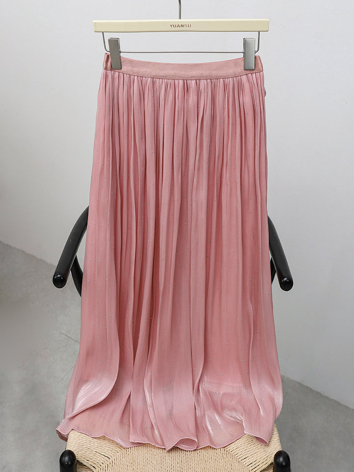 Women's pleated maxi skirt with subtle rhinestone details and elasticated comfort waistband Mune Fashion