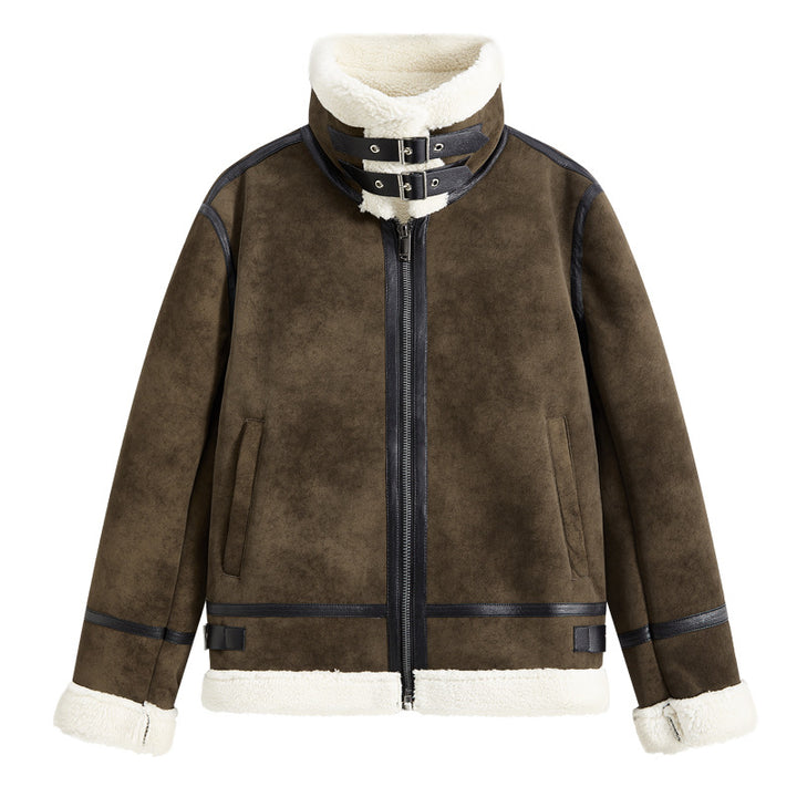Men's Padded Aviator-Style Flight Jacket with Stand-Up Collar and Double Strap Mune Fashion