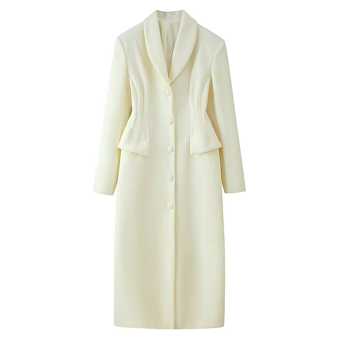 Women's fitted coat with shawl collar and peplum detail Mune Fashion