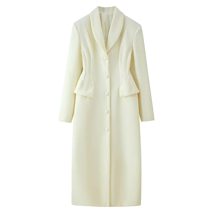 Women's fitted coat with shawl collar and peplum detail Mune Fashion