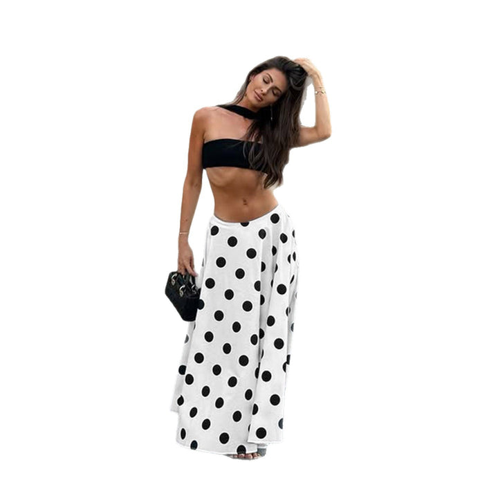 Women Flared Midi Skirt with Fitted Waist and Polka Dot Pattern Mune Fashion