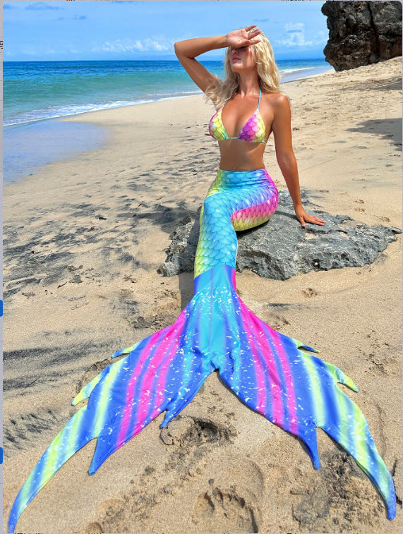 Women Mermaid Bikini with Shimmering Tail Fish Pattern Mune Fashion