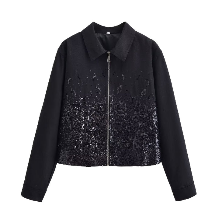Women's short jacket with full-length zipper and gradient sequin trim Mune Fashion
