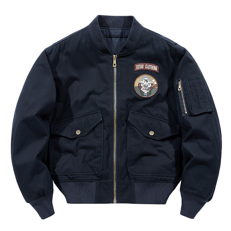 Men's short pilot-style jacket with utility arm pocket and patch pockets Mune Fashion