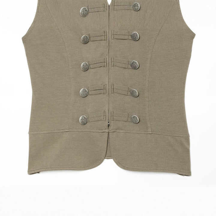 Women’s short-sleeved military-inspired vest with decorative straps and metal buttons Mune Fashion