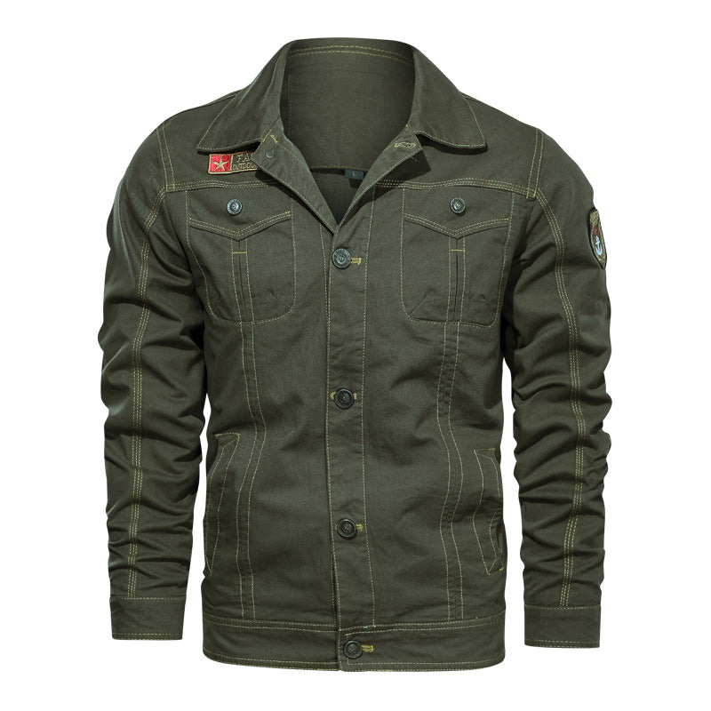 Men's Lightweight Canvas Field Jacket in Military Cut with Contrasting Quilted Seams and Chest Flap Pockets Mune Fashion