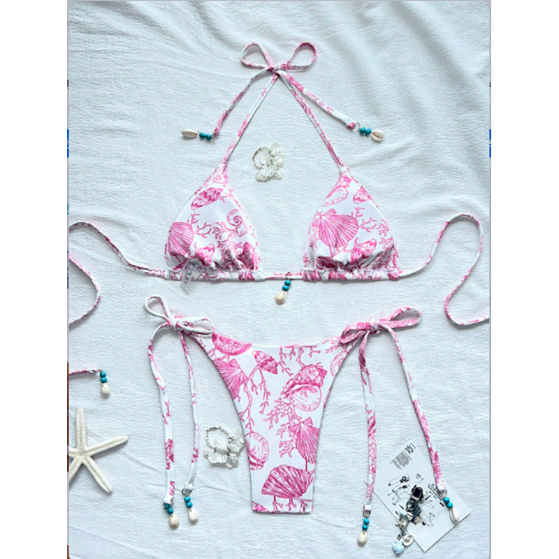 Ladies triangle bikini set with adjustable straps and nautical pattern Mune Fashion