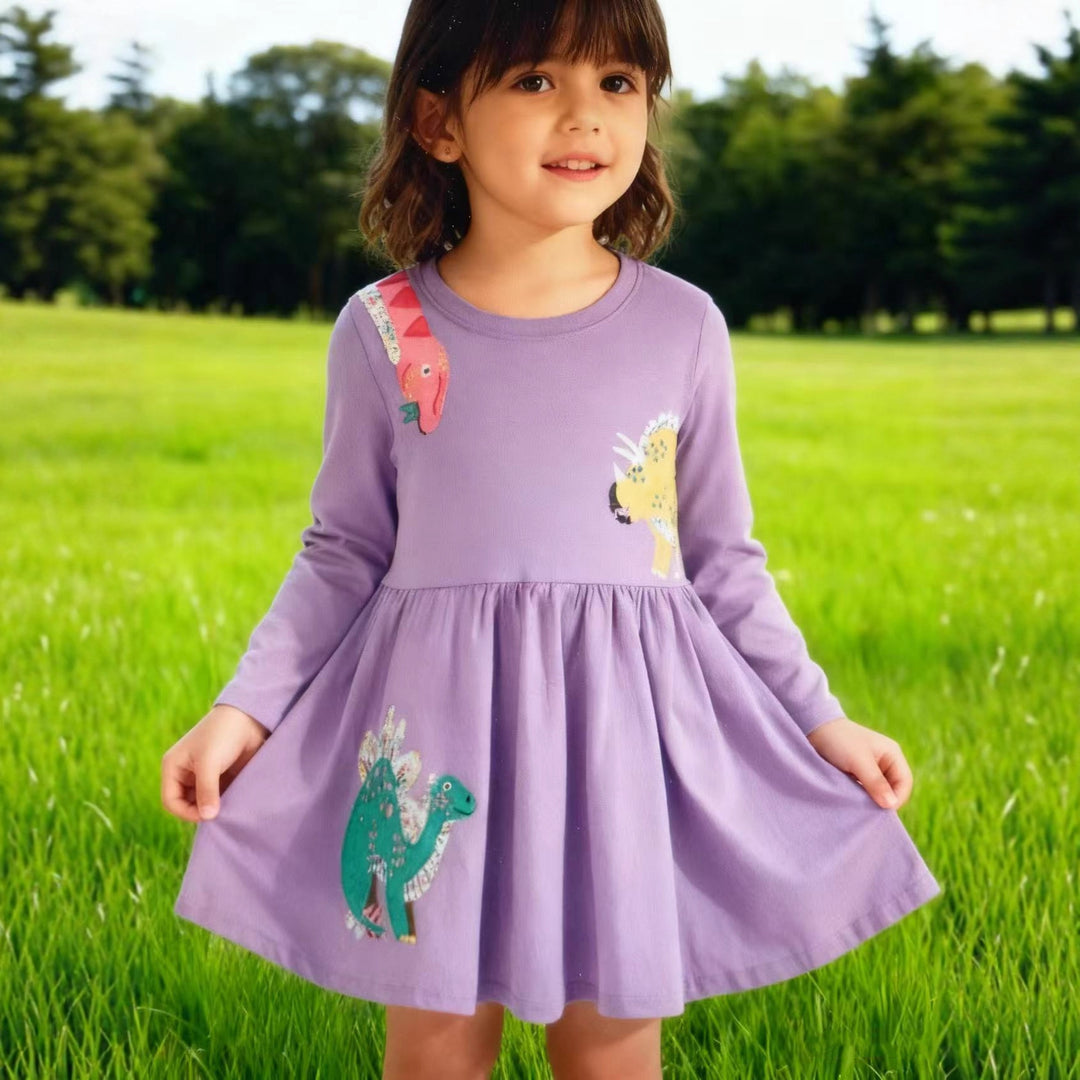 Girl's casual dress with fun dinosaur appliqués Mune Fashion