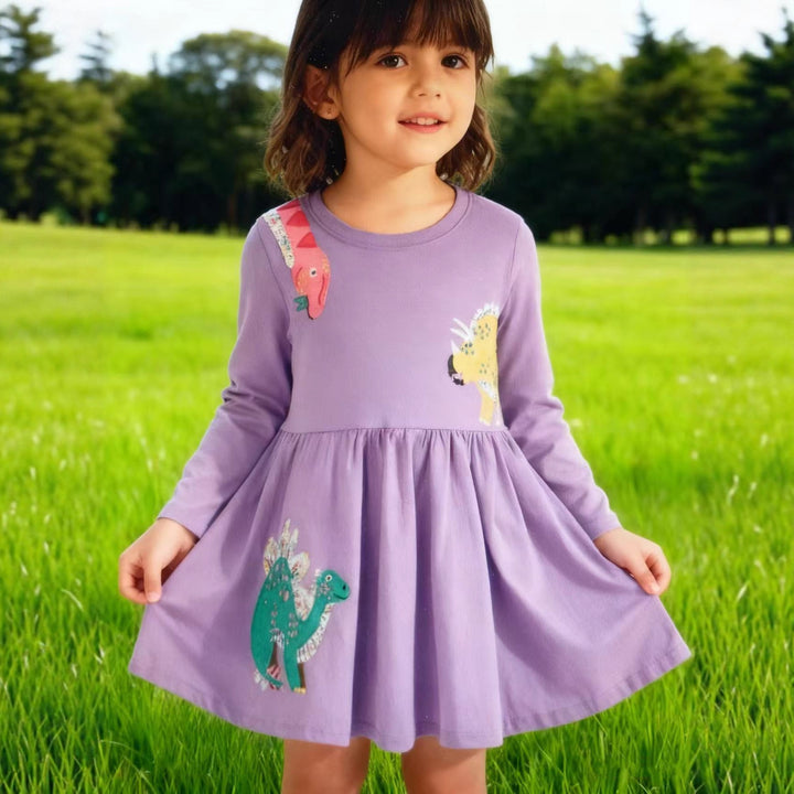 Girl's casual dress with fun dinosaur appliqués Mune Fashion