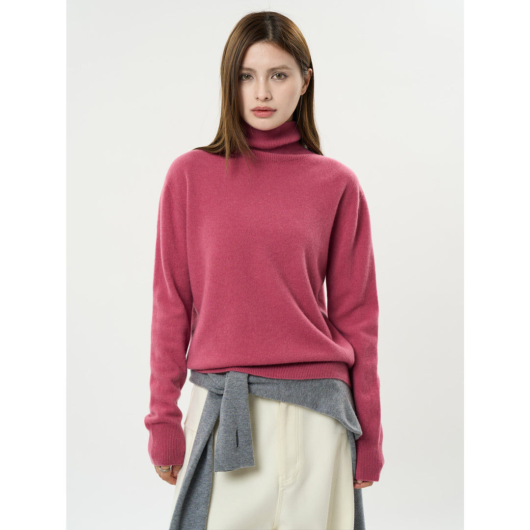Women's Fine Cashmere-Style Rollneck Sweater with Relaxed Fit and Ribbed Cuffs Mune Fashion