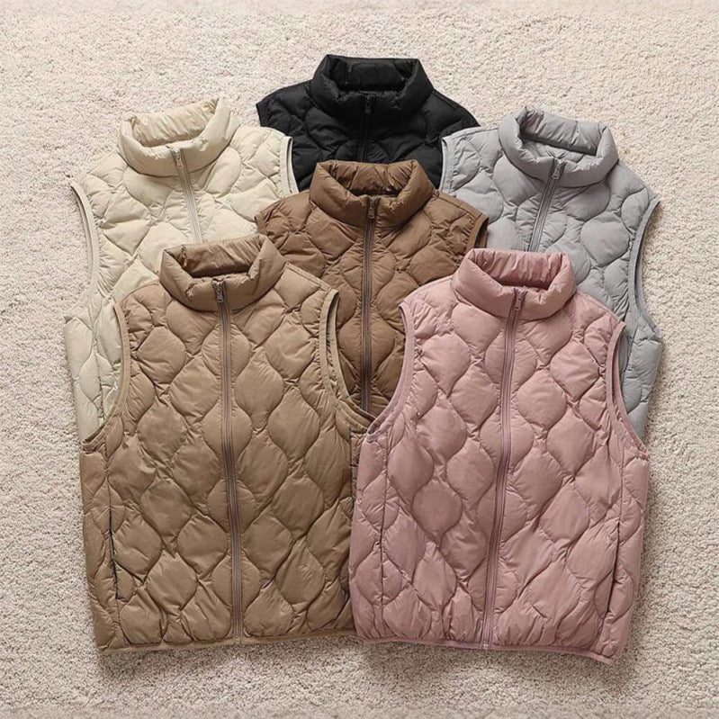 Women's ultralight quilted vest in drop stitch design with high stand-up collar Mune Fashion