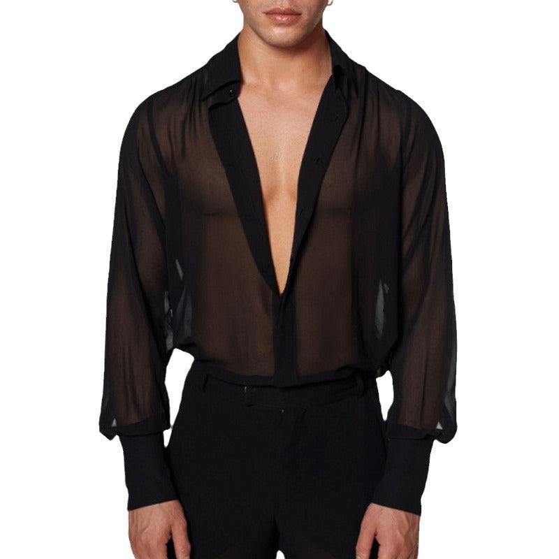 Women's semi-transparent long sleeve chiffon blouse with shirt collar and wide cuffs Mune Fashion