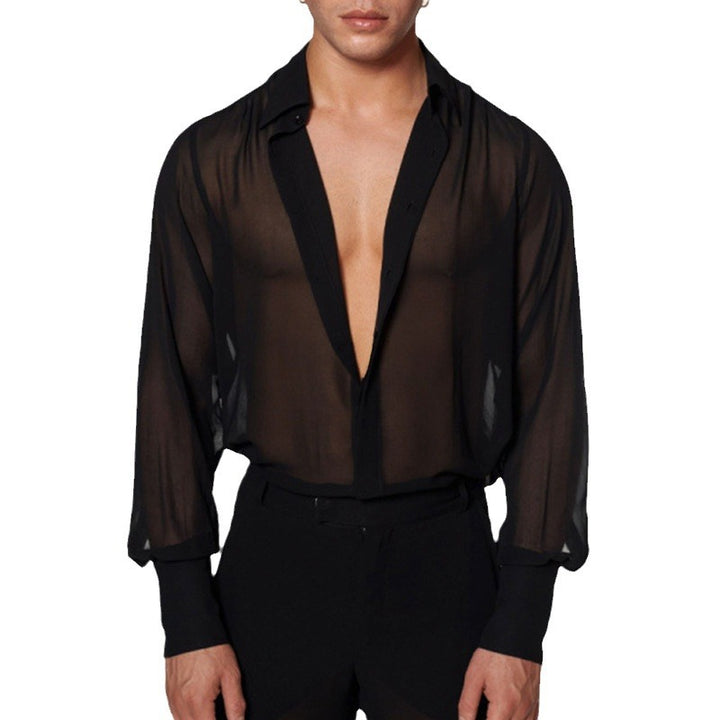 Women's semi-transparent long sleeve chiffon blouse with shirt collar and wide cuffs Mune Fashion
