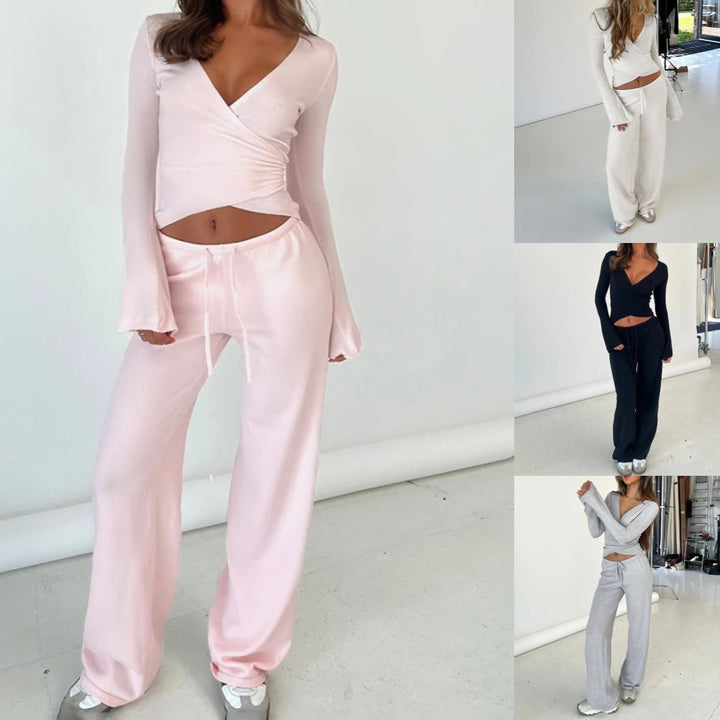 Women Wide High-Waist Lounge Pants made of Fine Knit with Drawstring Mune Fashion