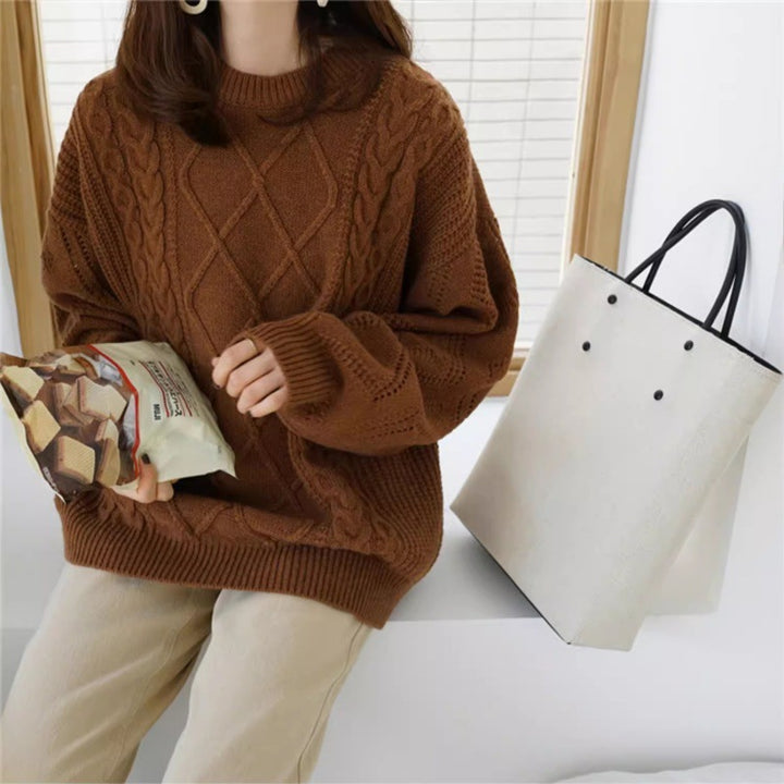 Women’s Oversized Cable Knit Sweater with Openwork Details and Ribbed Hem Mune Fashion