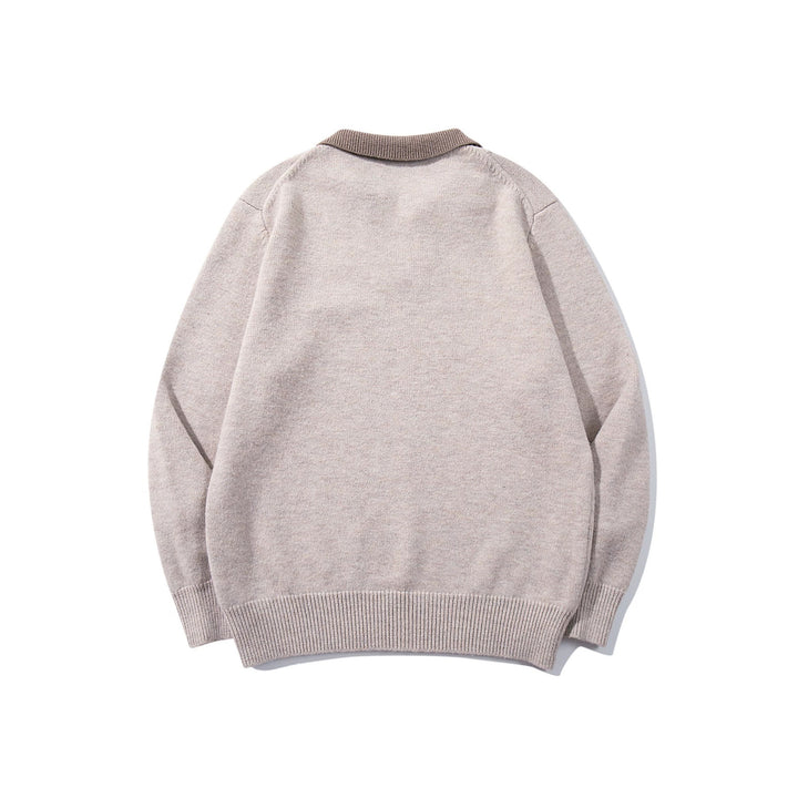 Men's Boxy Knit Sweater with Polo Collar and V-Inset Mune Fashion