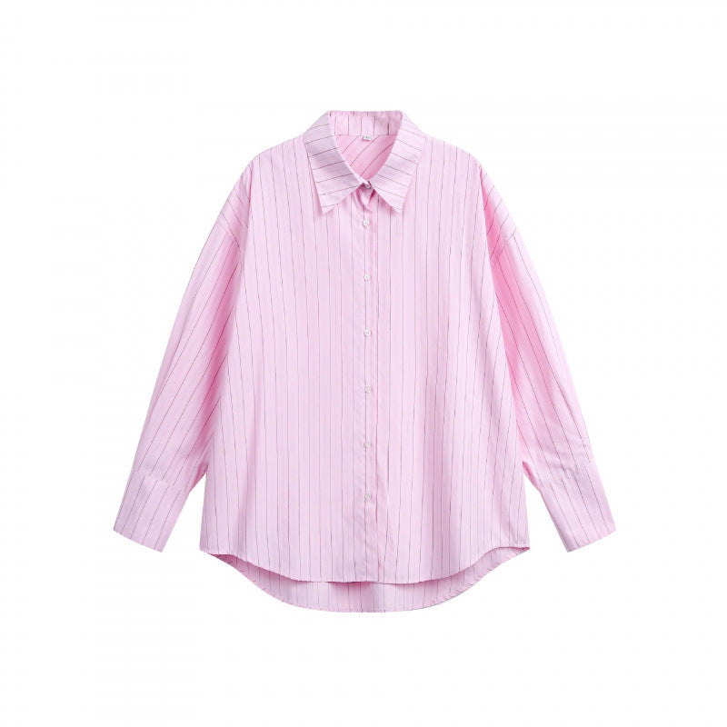 Women Loose-fitting shirt with fine striped pattern and rounded hem Mune Fashion