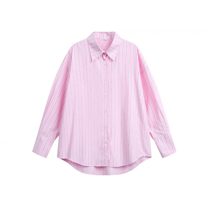 Women Loose-fitting shirt with fine striped pattern and rounded hem Mune Fashion
