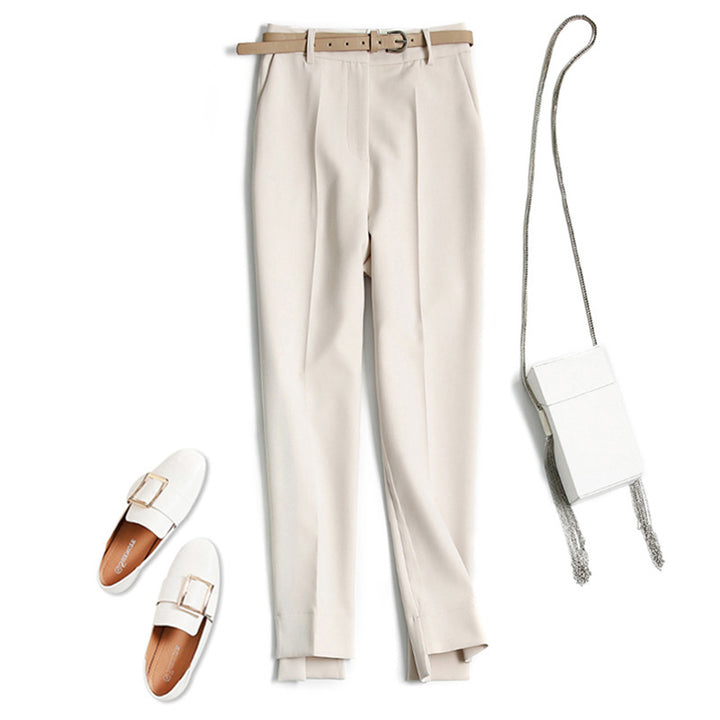 Women Elegant and Comfortable High-Waisted Suit Pants with Belt Drune
