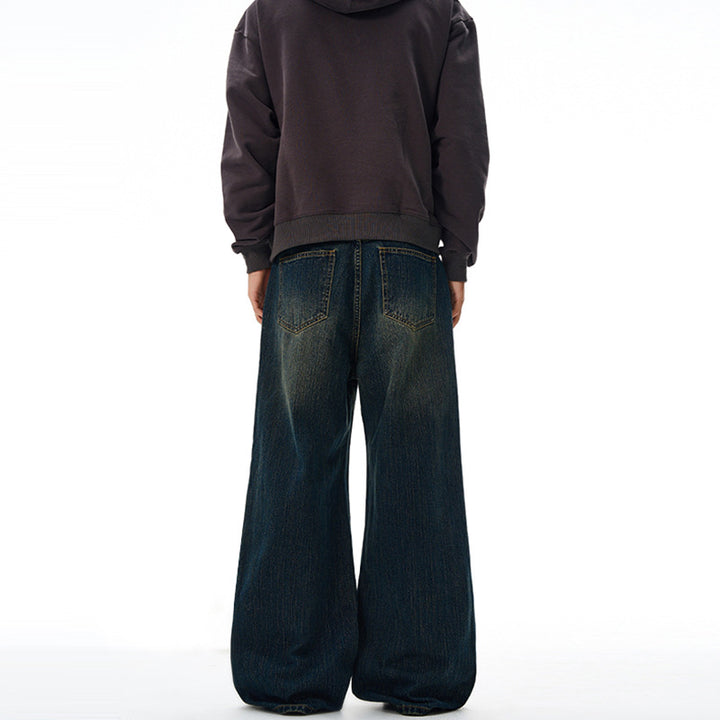 Men's Ultra Wide Denim Palazzo Jeans with Low Rise Waistline and Extended Hem Mune Fashion