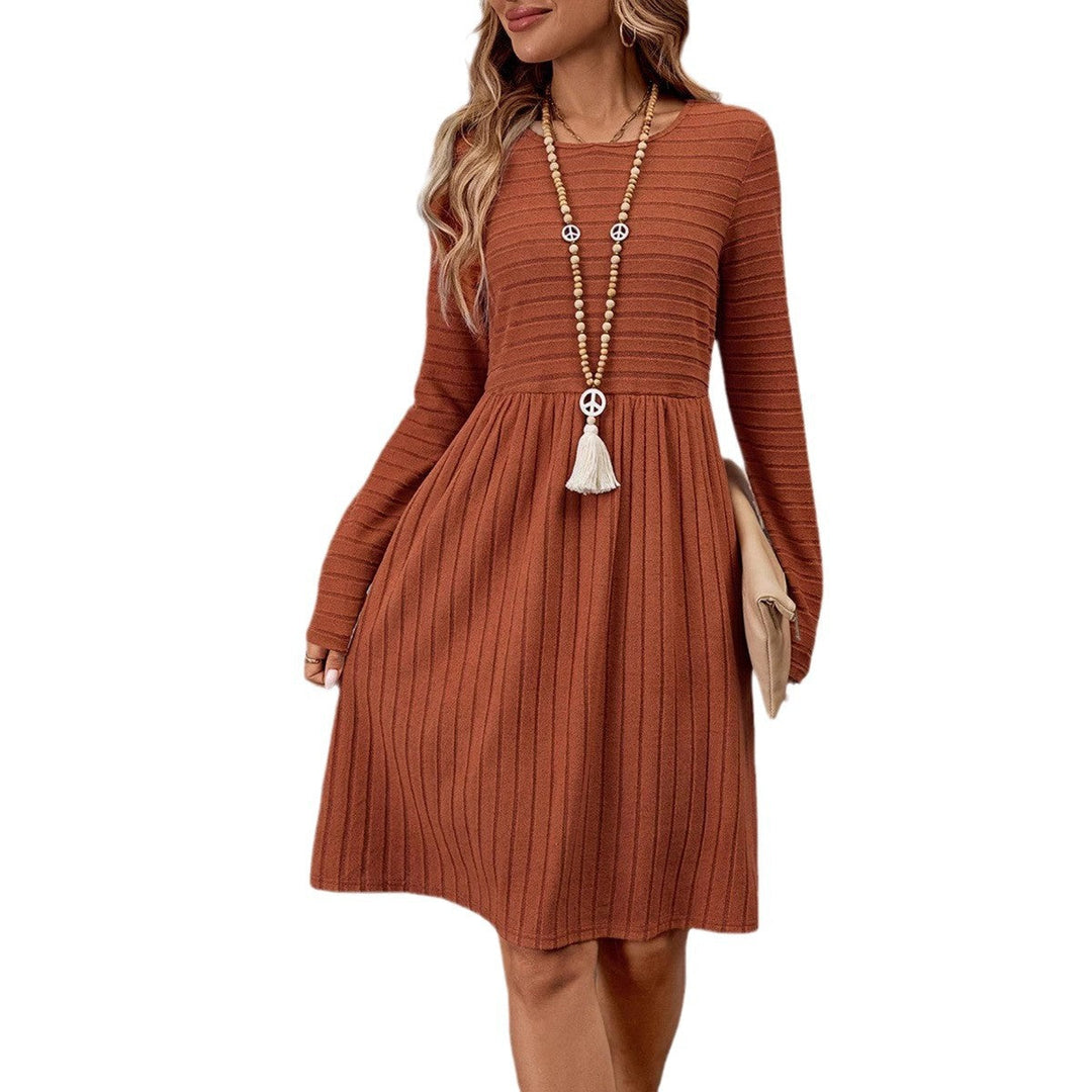 Ladies' Knitted Dress with Long Sleeves and Flattering Waist Cut Mune