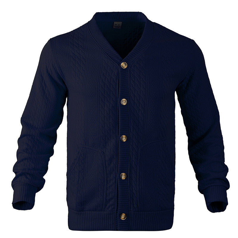 Men's Structured Knit Cardigan with Cable and Waffle Pattern, Button Placket and Patch Pockets Mune Fashion