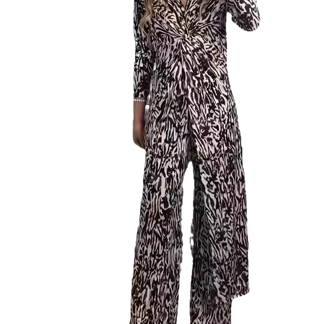 Women's maxi dress with V-neck, knot detail and animal print Mune Fashion