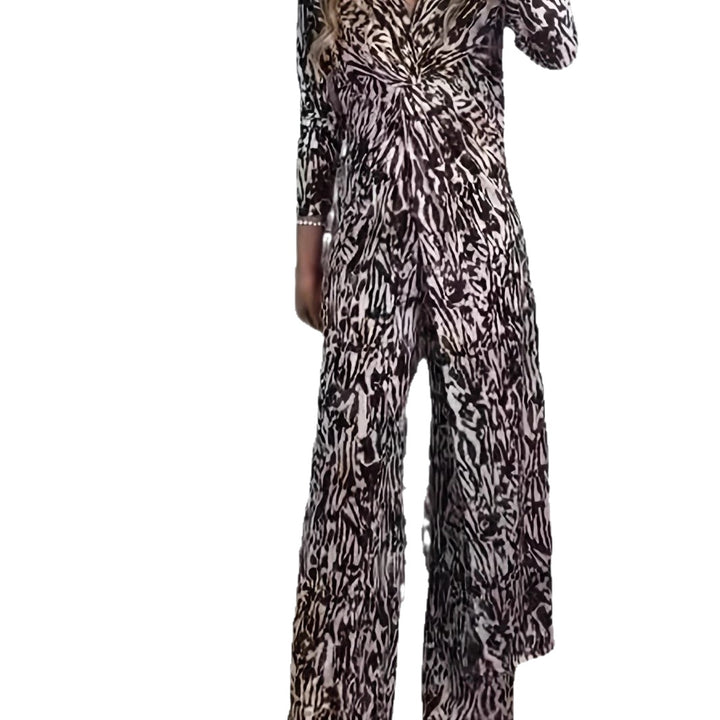 Women's maxi dress with V-neck, knot detail and animal print Mune Fashion