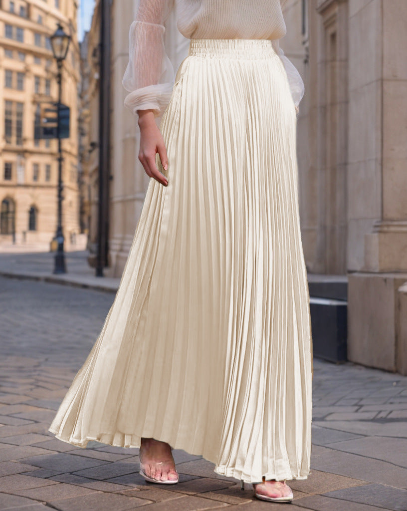 Women nan Maxi skirt pleated from flowing satin with elastic waistband Mune Fashion