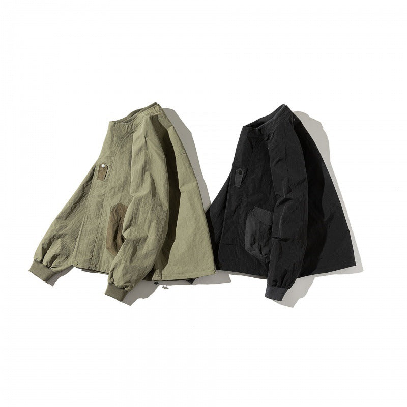 Unisex Short Cut Boxy Utility Over Jacket with Raglan Sleeves, Patch Pockets and Drawstring Hem Mune Fashion