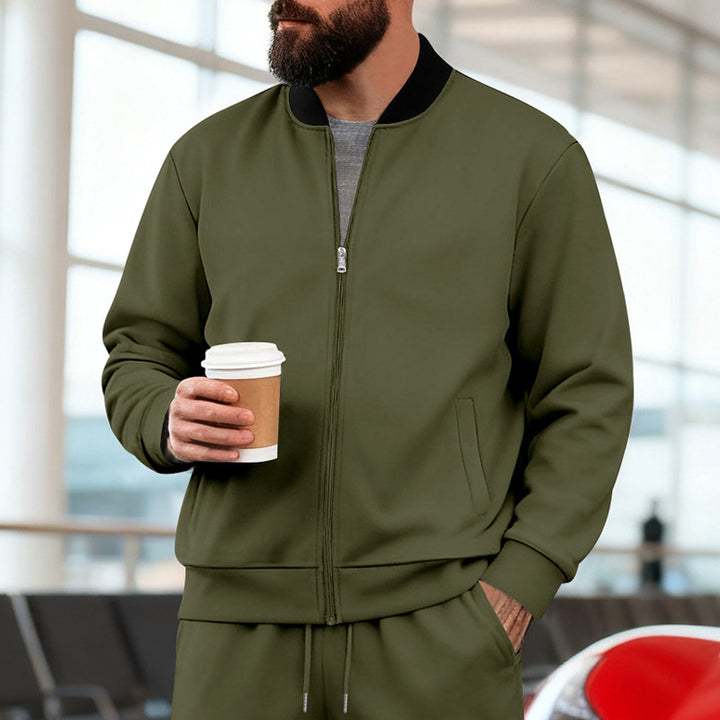 Men's Nan Urban Sweat Track Jacket with Stand Collar Concealed Zipper Elastic Rib Cuffs and Side Pockets Mune Fashion