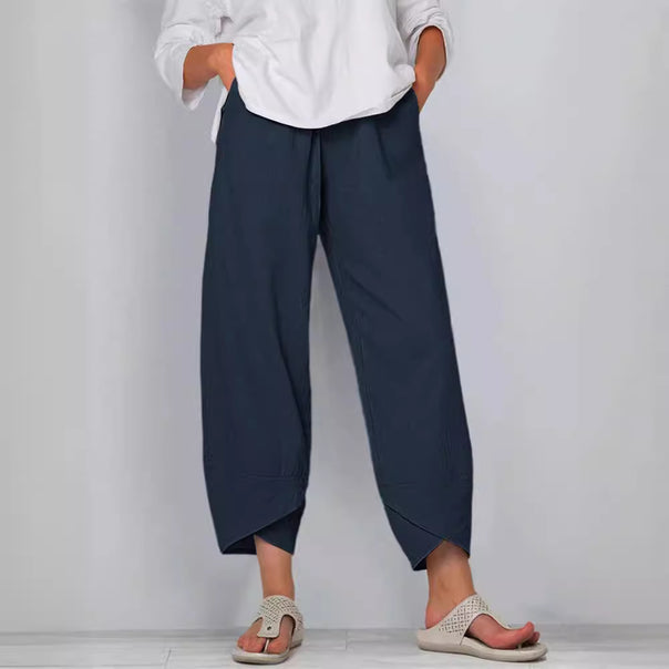 Women's wide-cut linen pants with tulip hem and elastic waistband Mune Fashion