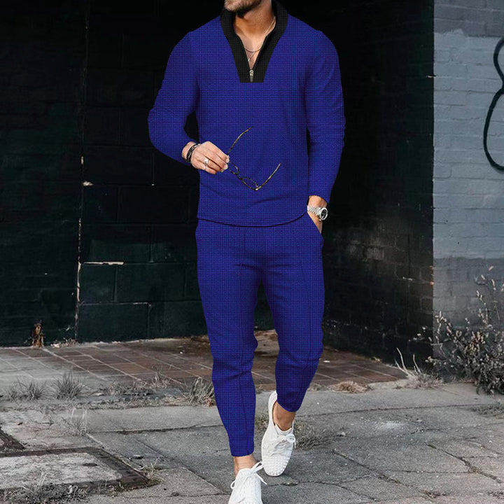 Men's modern leisure set half-zip henley sweater with raglan sleeves and tapered crease joggers Mune Fashion