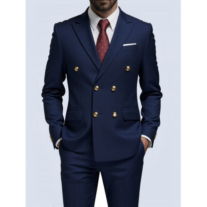 Men's double-breasted Slim-Fit suit with gold decorative buttons and slim business trousers Mune Fashion