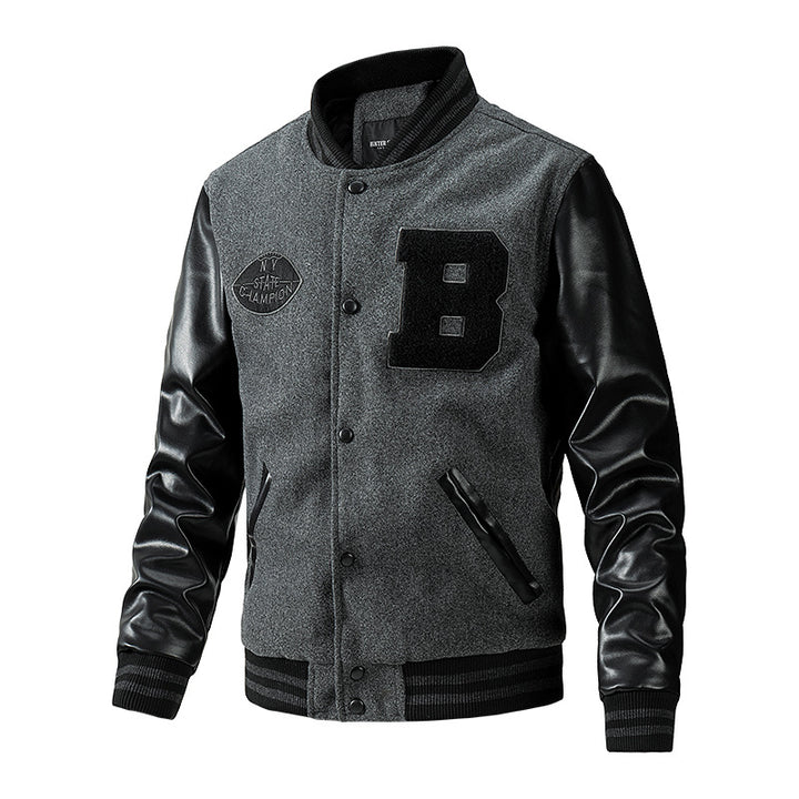 Men's college jacket made of wool blend with reinforced leather sleeves Mune Fashion
