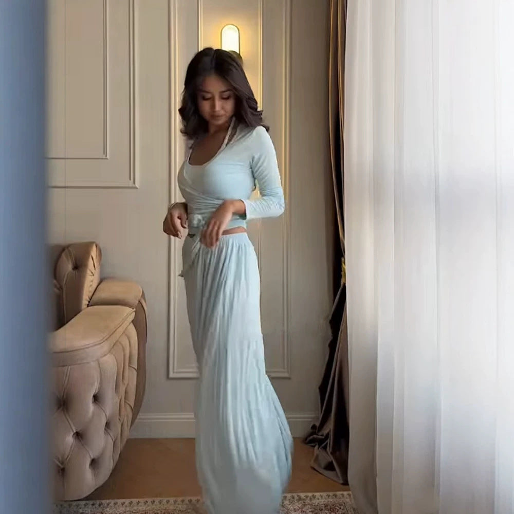 Women's loungewear set with wrap cropped top and wide palazzo pants Mune Fashion