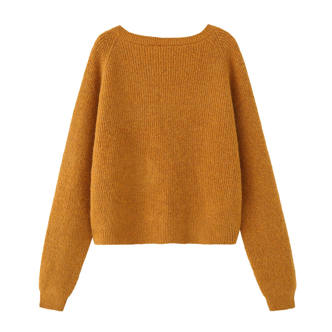 Ladies chunky knitted pullover with boat neck and cropped cut Mune Fashion