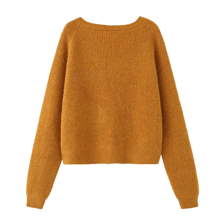 Ladies chunky knitted pullover with boat neck and cropped cut Mune Fashion
