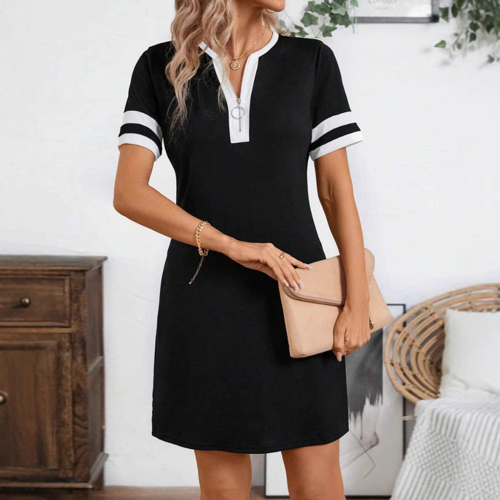 Women's nan tunic-mini dress with ring zipper and sporty sleeve stripes Mune Fashion